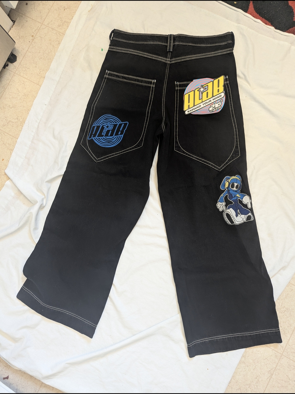 ALAB Black Relaxed Men's Jeans with Graphic Patches